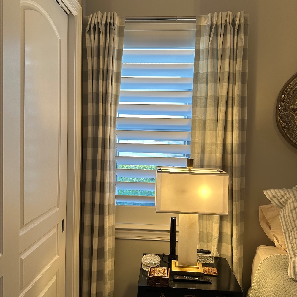 PAIR: Ballard Designs Buffalo Check Curtains - Spa